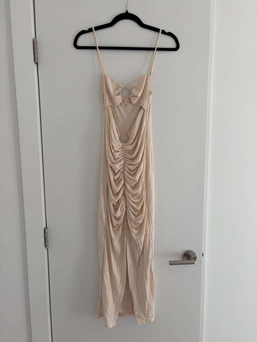 Camila Coelho Cream Ruched Cutout Maxi Dress